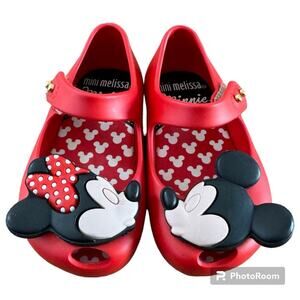 Mini Melissa Mary Jane Red Mickey & Minnie Kissing Shoes Toddler Size 5